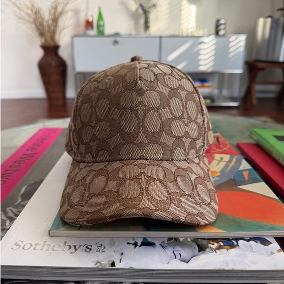Coach Signature Monogram Cap in Beige and Brown Coach Brown Hats for Women for sale | eBay main image 2